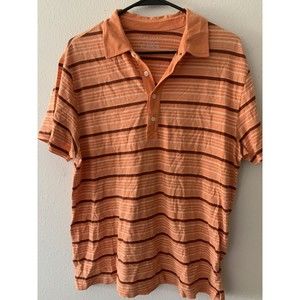 Pure Stuff by Nordstrom Orange Striped Short Sleeve Polo Shirt Adult Size L